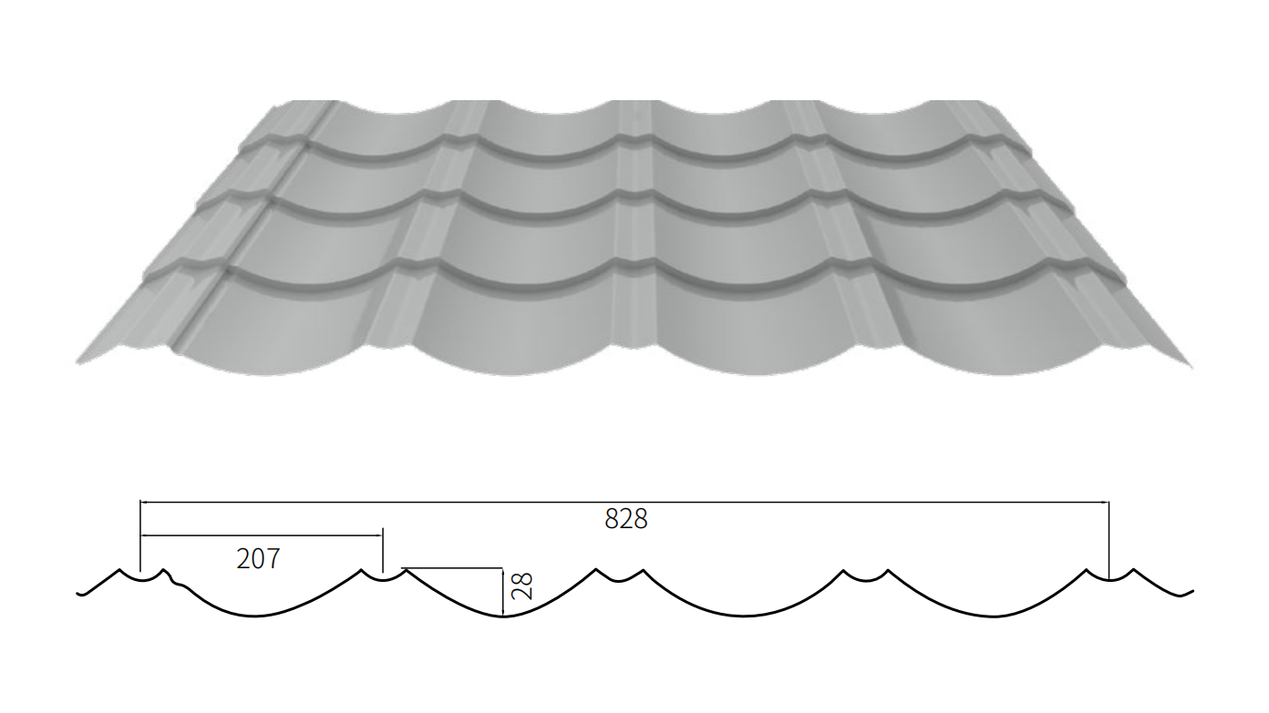 YX28-207-828(Coloured glaze arc tile) /Color Coated Corrugated steel sheet /PPGI Steel Roofing Tile Sheet