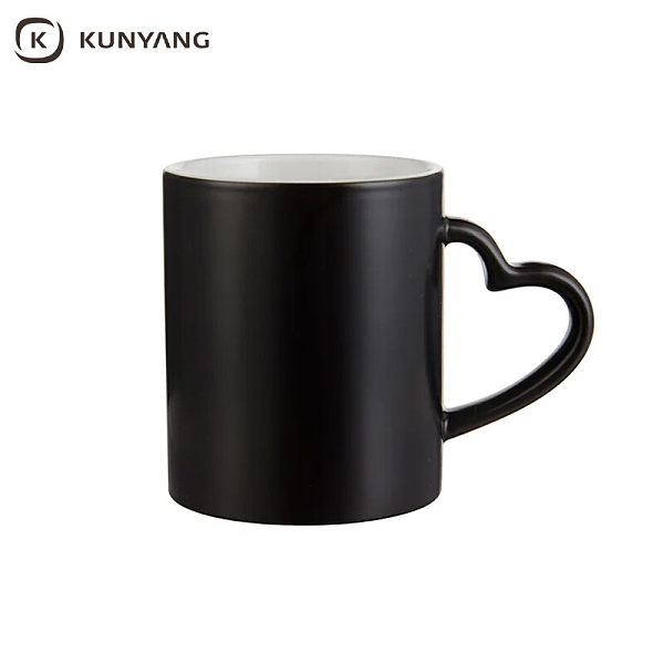 11oz Semi Glossy Color Changing Mug Heart Handle(Black)