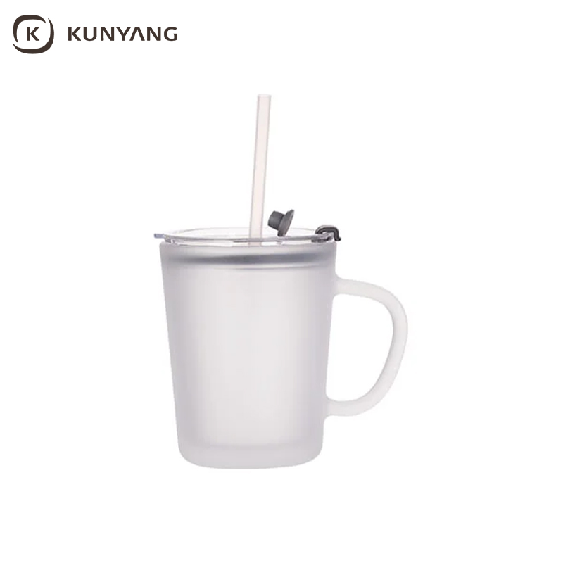 Sublimation 13oz/400ml Glass Mug w/ Lid & Straw 