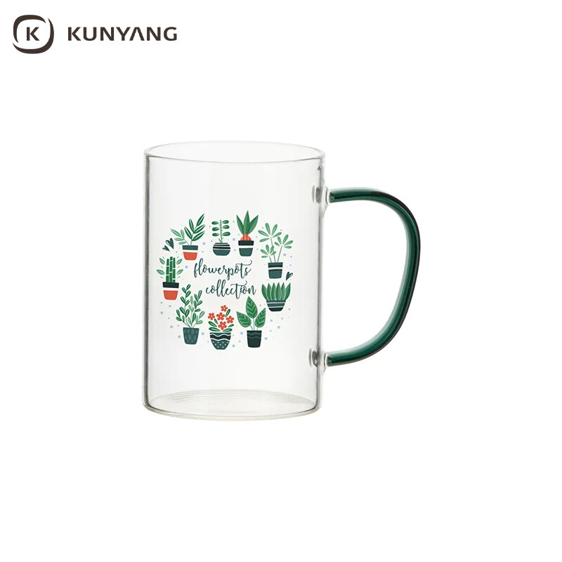 Sublimation 12oz/360ml Glass Mug w/ Light Green Handle