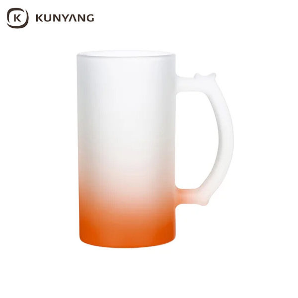 16oz Glass Beer Mug Frosted Orange