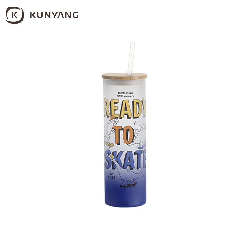Sublimation Blanks 20oz/600ml Glass Skinny Tumbler w/Straw & Bamboo Lid