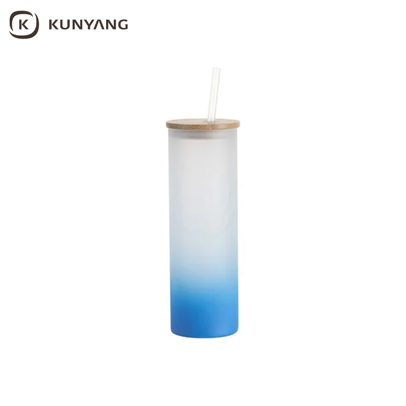 Sublimation Blanks 20oz/600ml Glass Skinny Tumbler w/Straw & Bamboo Lid