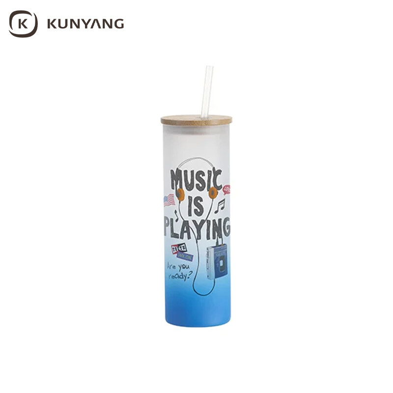 Sublimation Blanks 20oz/600ml Glass Skinny Tumbler w/Straw & Bamboo Lid
