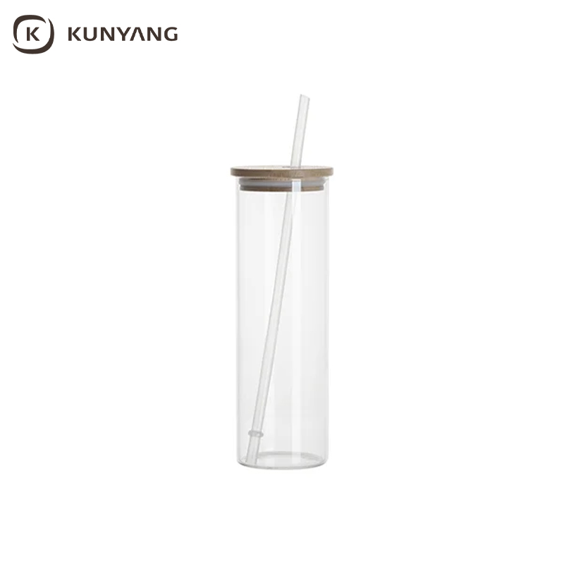 Sublimation Blanks 20oz/600ml Glass Skinny Tumbler w/Straw & Bamboo Lid w/Straw & Bamboo Lid