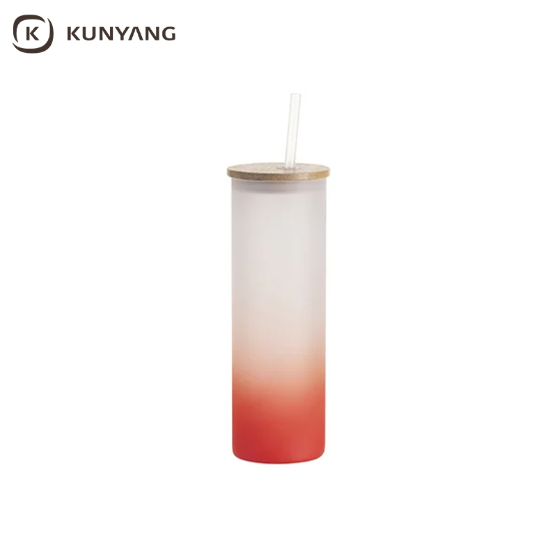 Sublimation Blanks 20oz/600ml Glass Skinny Tumbler w/Straw & Bamboo Lid