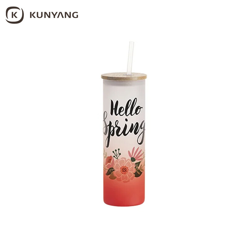 Sublimation Blanks 20oz/600ml Glass Skinny Tumbler w/Straw & Bamboo Lid