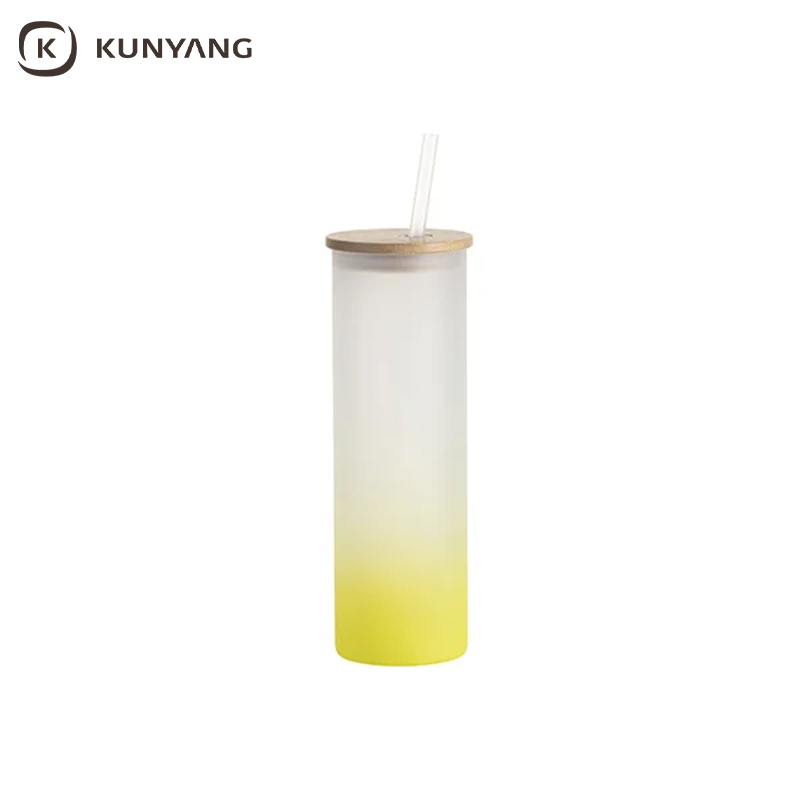 Sublimation Blanks 20oz/600ml Glass Skinny Tumbler w/Straw & Bamboo Lid