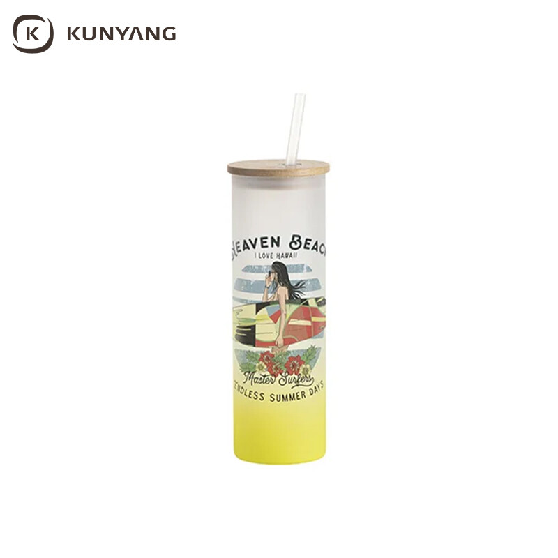 Sublimation Blanks 20oz/600ml Glass Skinny Tumbler w/Straw & Bamboo Lid