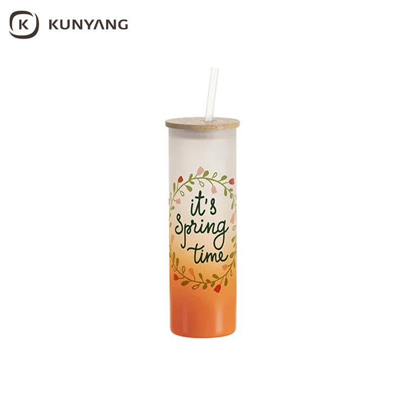 Sublimation Blanks 20oz/600ml Glass Skinny Tumbler w/Straw & Bamboo Lid
