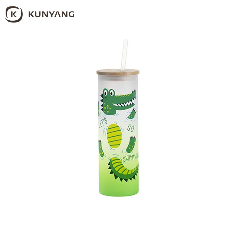 Sublimation Blanks 20oz/600ml Glass Skinny Tumbler w/Straw & Bamboo Lid