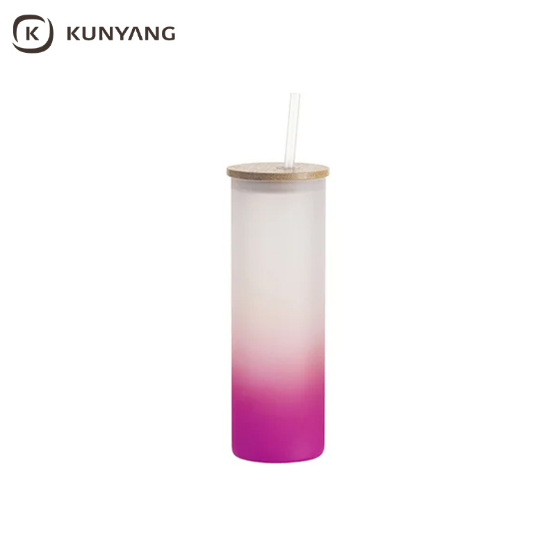 Sublimation Blanks 20oz/600ml Glass Skinny Tumbler w/Straw & Bamboo Lid
