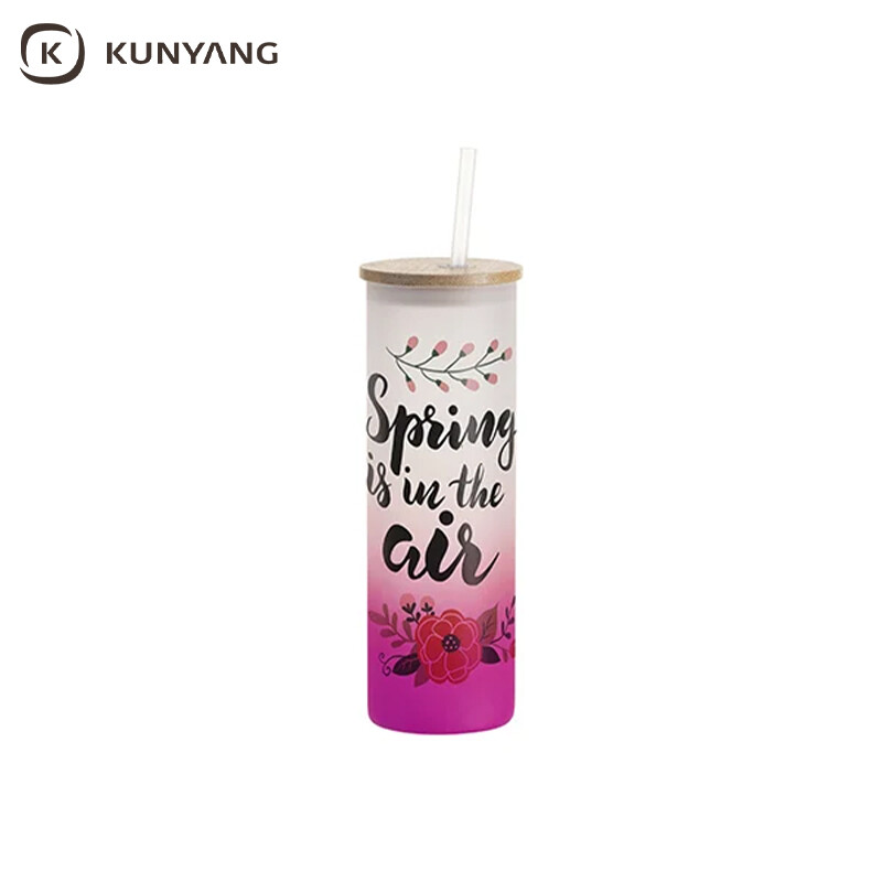 Sublimation Blanks 20oz/600ml Glass Skinny Tumbler w/Straw & Bamboo Lid