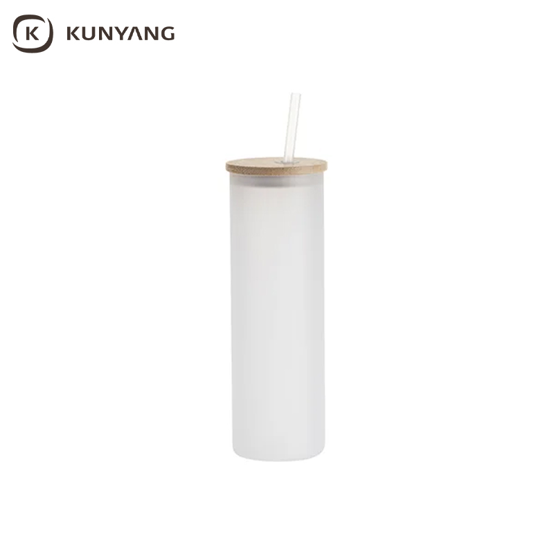 Sublimation Blanks 20oz/600ml Glass Skinny Tumbler w/Straw & Bamboo Lid w/Straw & Bamboo Lid
