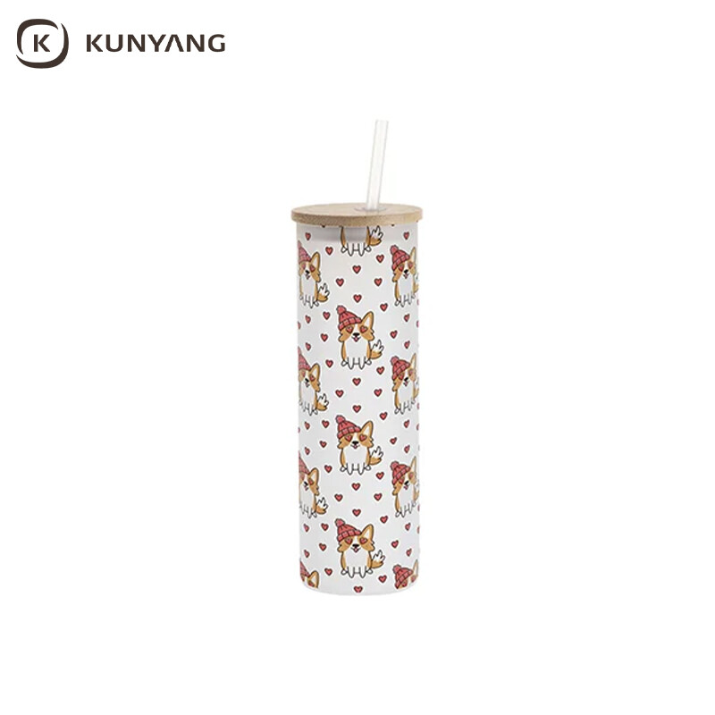 Sublimation Blanks 20oz/600ml Glass Skinny Tumbler w/Straw & Bamboo Lid w/Straw & Bamboo Lid