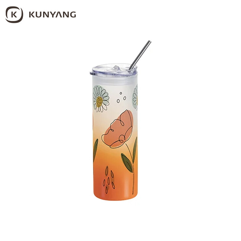 Sublimation Blanks 25oz/750ml Glass Skinny Tumbler with Plastic Straw&Lid