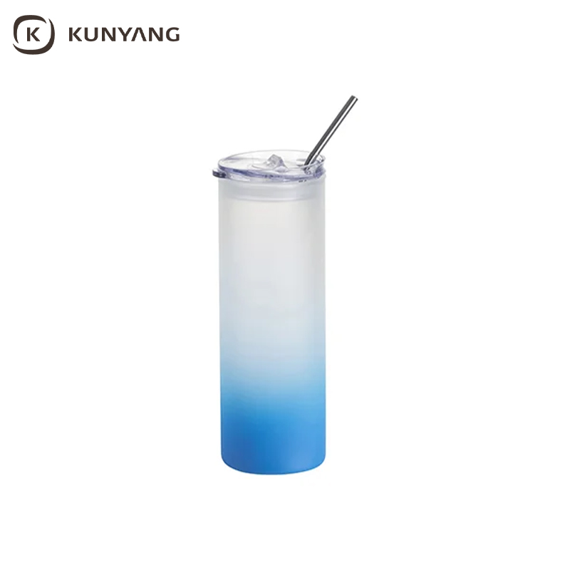 Sublimation Blanks 25oz/750ml Glass Skinny Tumbler with Plastic Straw&Lid