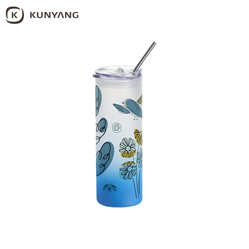 Sublimation Blanks 25oz/750ml Glass Skinny Tumbler with Plastic Straw&Lid