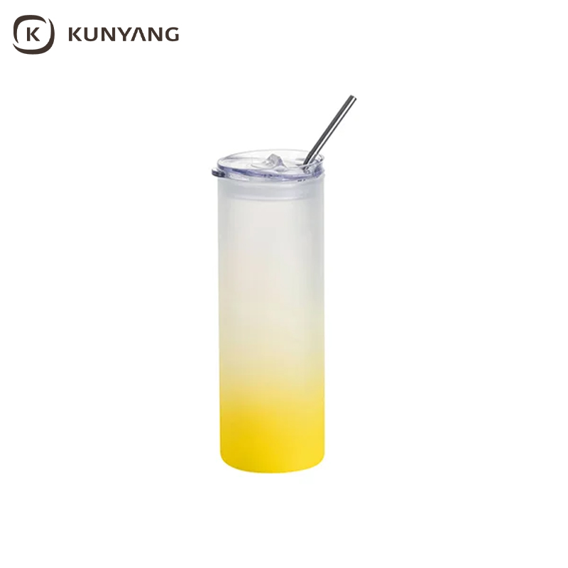 Sublimation Blanks 25oz/750ml Glass Skinny Tumbler with Plastic Straw&Lid