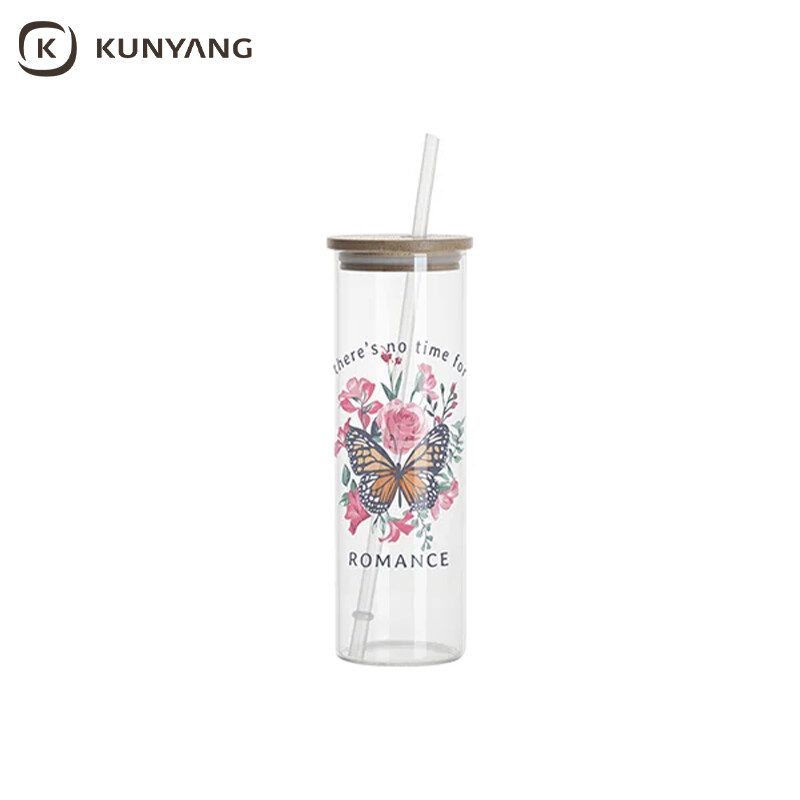 Sublimation Blanks 20oz/600ml Glass Skinny Tumbler w/Straw & Bamboo Lid w/Straw & Bamboo Lid