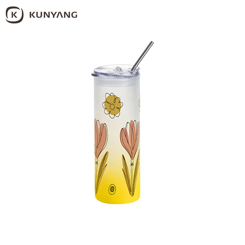 Sublimation Blanks 25oz/750ml Glass Skinny Tumbler with Plastic Straw&Lid
