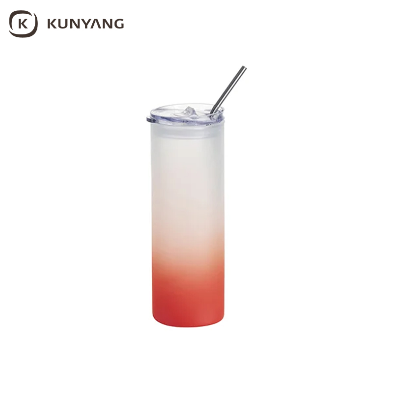 Sublimation Blanks 25oz/750ml Glass Skinny Tumbler with Plastic Straw&Lid