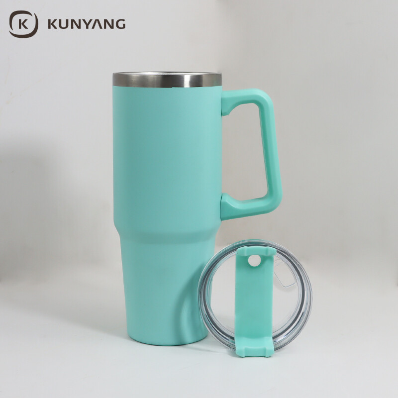 40oz/1200ml Stainless Steel Travel Tumbler with Soft Grip Handle & Straw