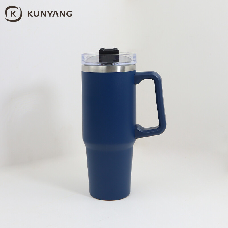 40oz/1200ml Stainless Steel Travel Tumbler with Soft Grip Handle & Straw