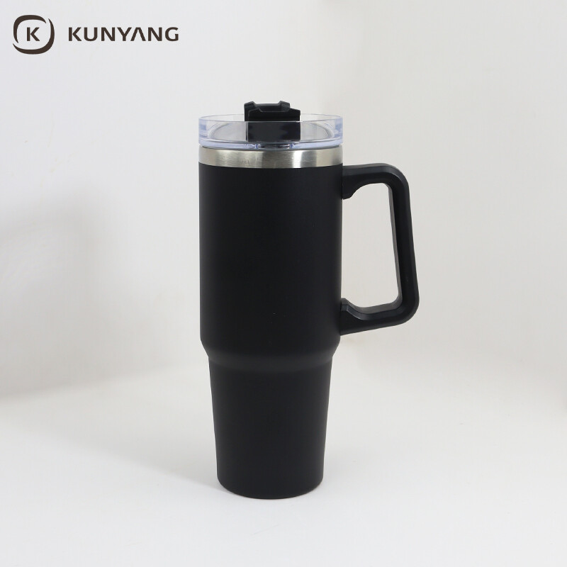 40oz/1200ml Stainless Steel Travel Tumbler with Soft Grip Handle & Straw