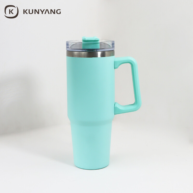 40oz/1200ml Stainless Steel Travel Tumbler with Soft Grip Handle & Straw
