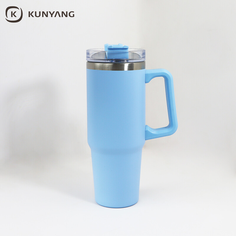 40oz/1200ml Stainless Steel Travel Tumbler with Soft Grip Handle & Straw