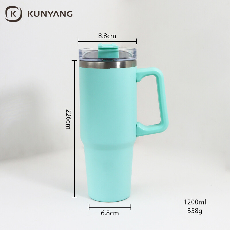 40oz/1200ml Stainless Steel Travel Tumbler with Soft Grip Handle & Straw