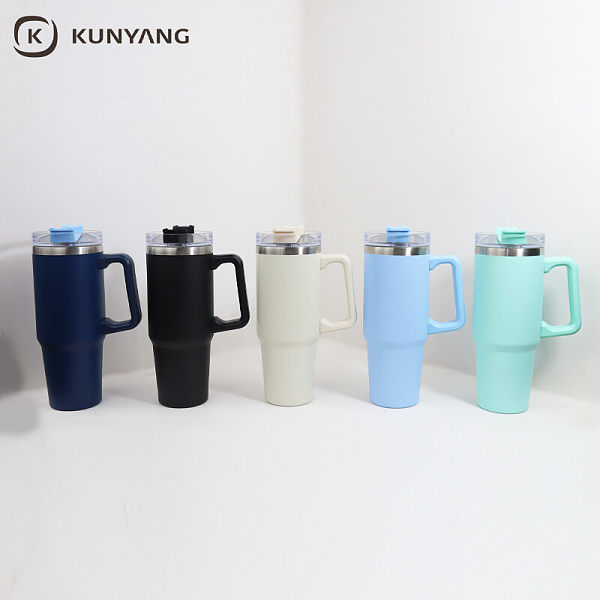40oz/1200ml Stainless Steel Travel Tumbler with Soft Grip Handle & Straw