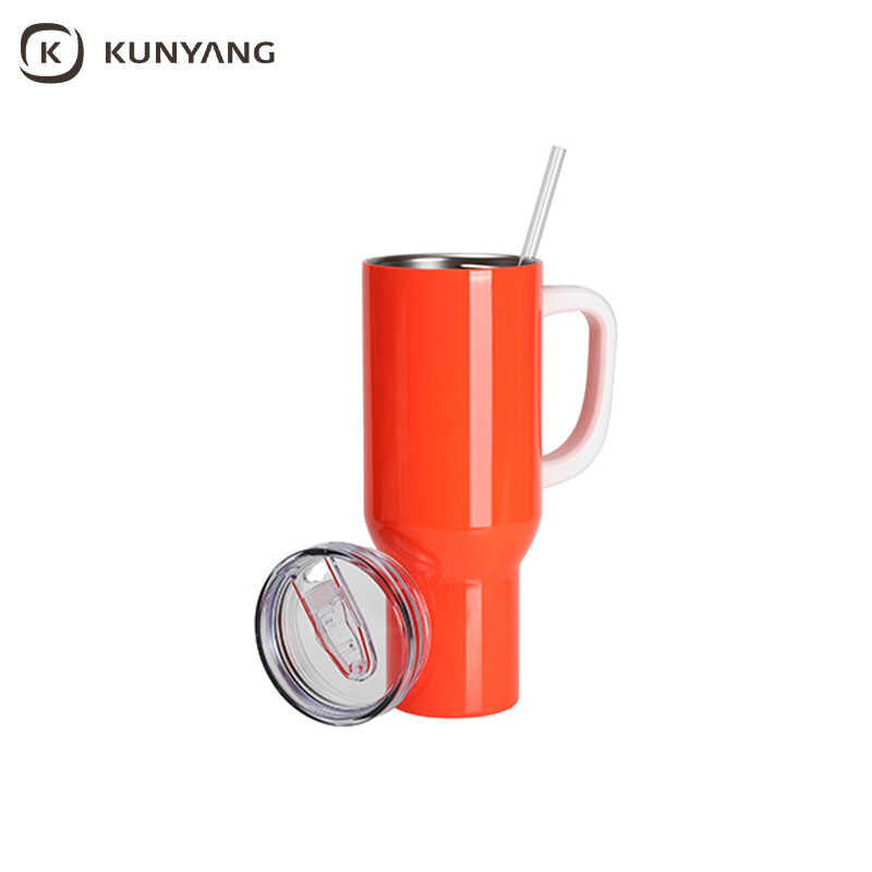 Sublimation Blanks 40oz/1200ml Stainless Steel Fluorescent Travel Tumbler with Lid & Straw(White Handle)