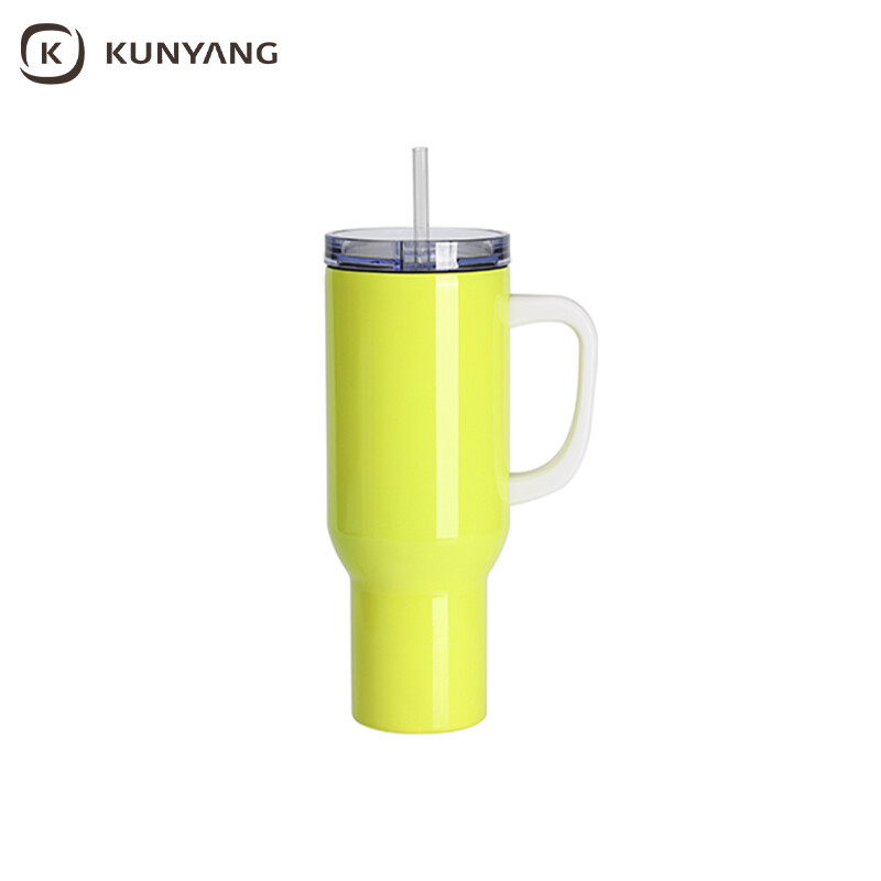 Sublimation Blanks 40oz/1200ml Stainless Steel Fluorescent Travel Tumbler with Lid & Straw(White Handle)