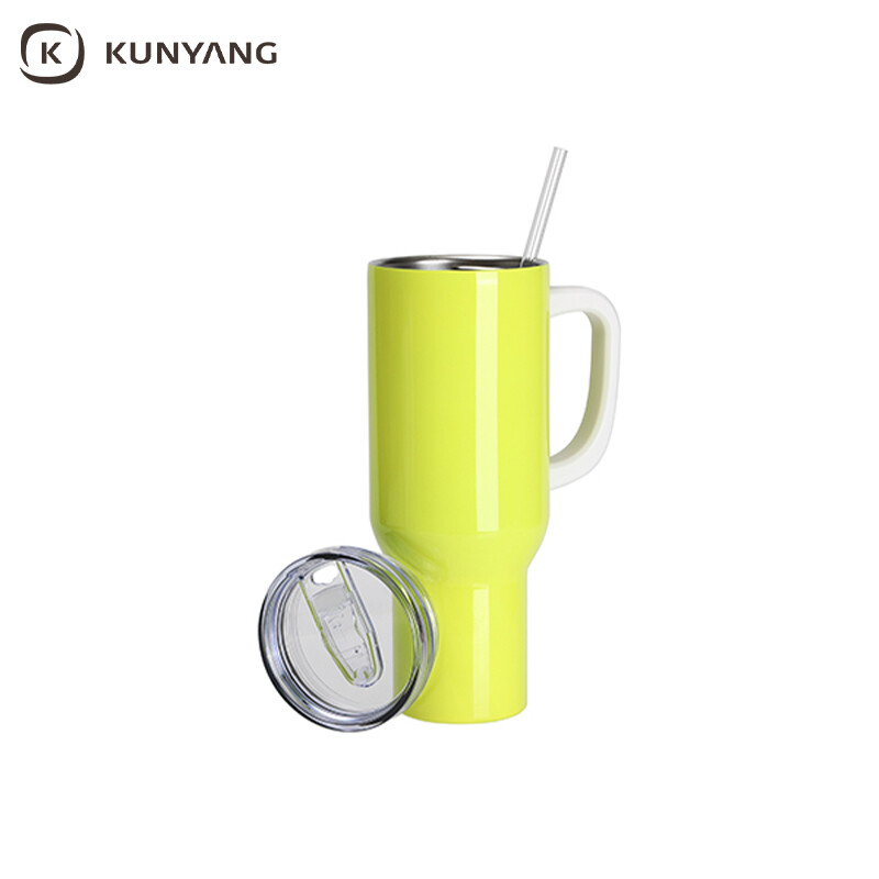 Sublimation Blanks 40oz/1200ml Stainless Steel Fluorescent Travel Tumbler with Lid & Straw(White Handle)