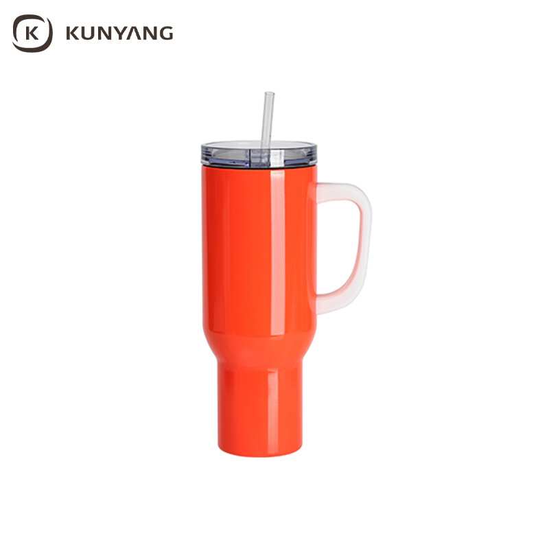 Sublimation Blanks 40oz/1200ml Stainless Steel Fluorescent Travel Tumbler with Lid & Straw(White Handle)