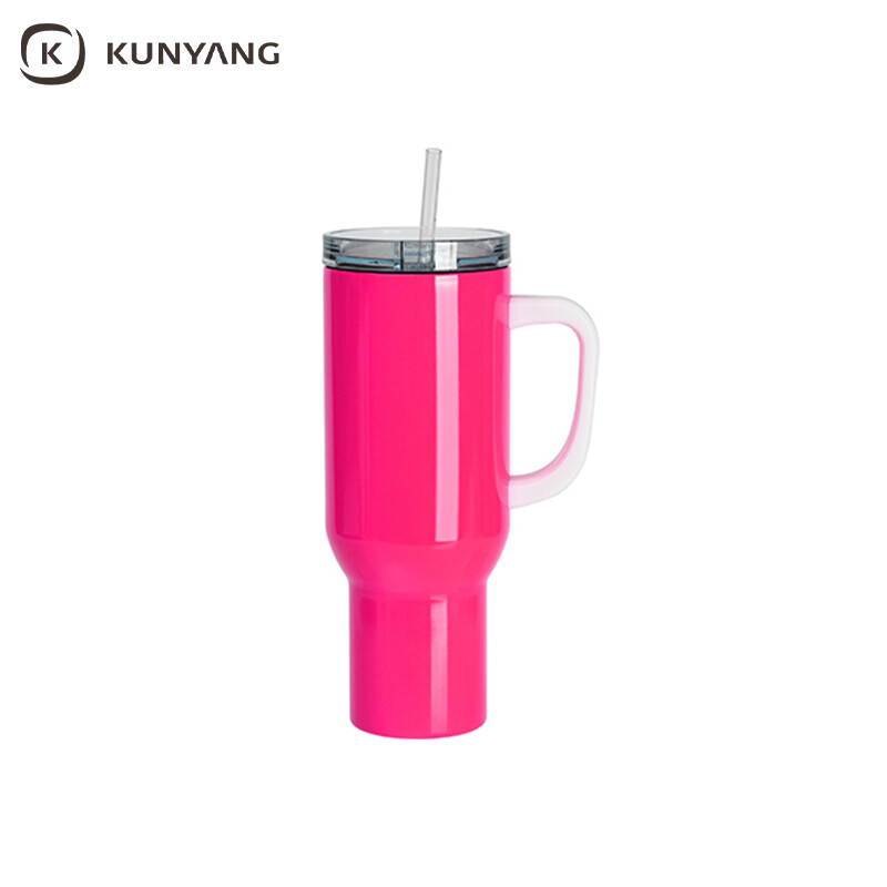 Sublimation Blanks 40oz/1200ml Stainless Steel Fluorescent Travel Tumbler with Lid & Straw(White Handle)