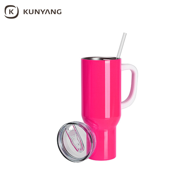 Sublimation Blanks 40oz/1200ml Stainless Steel Fluorescent Travel Tumbler with Lid & Straw(White Handle)