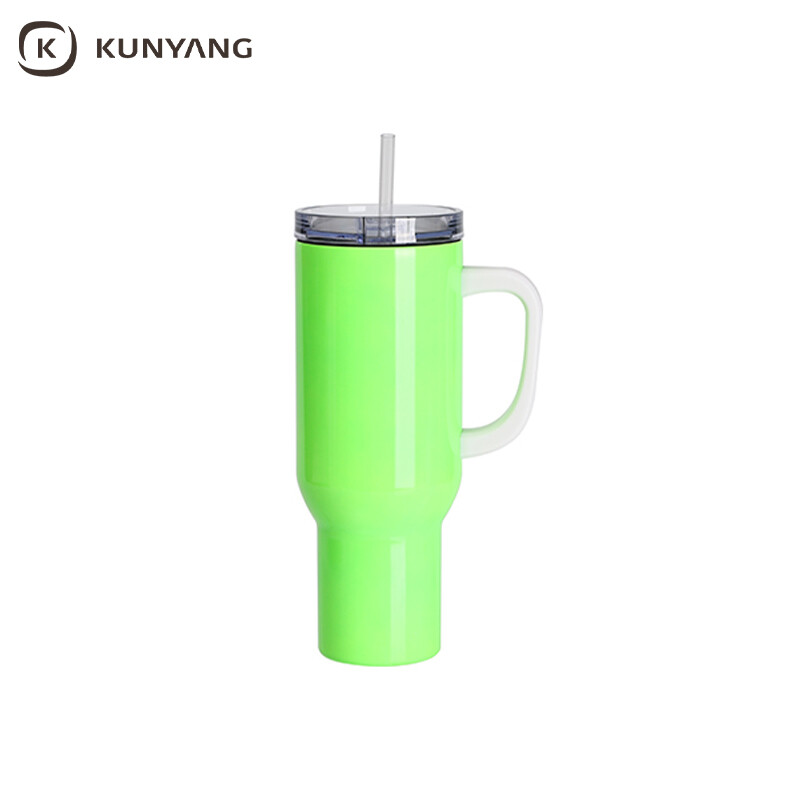 Sublimation Blanks 40oz/1200ml Stainless Steel Fluorescent Travel Tumbler with Lid & Straw(White Handle)