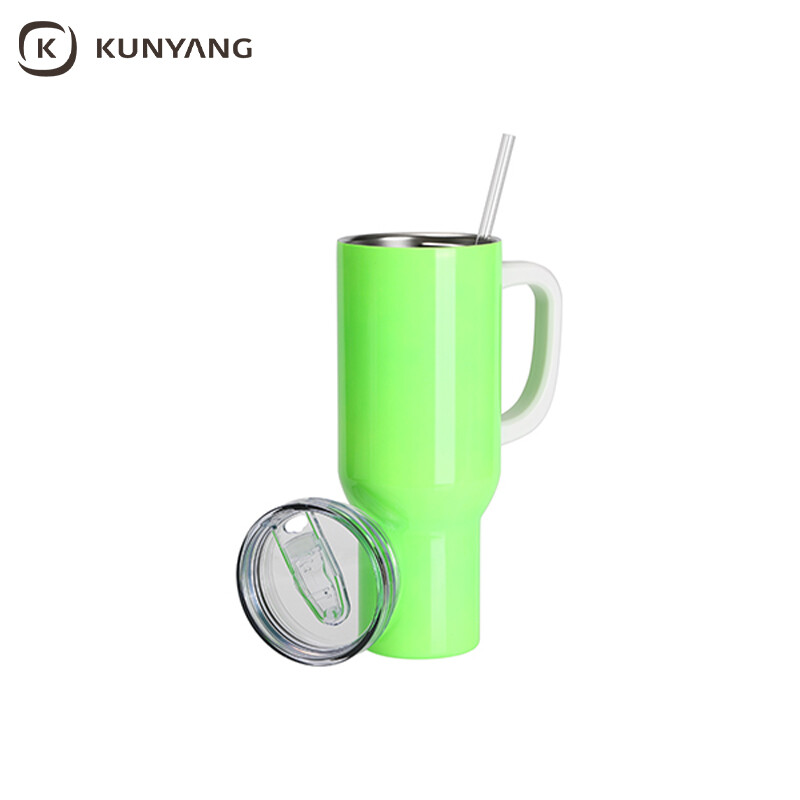 Sublimation Blanks 40oz/1200ml Stainless Steel Fluorescent Travel Tumbler with Lid & Straw(White Handle)