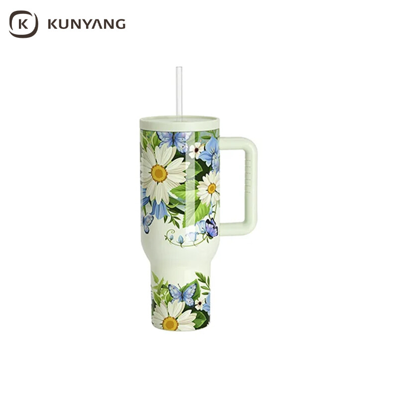 40oz/1200ml Stainless Steel Travel Tumbler with Soft Grip Handle & Straw