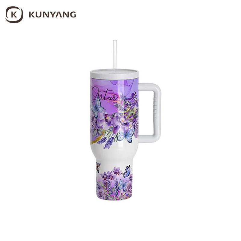 40oz/1200ml Stainless Steel Travel Tumbler with Soft Grip Handle & Straw