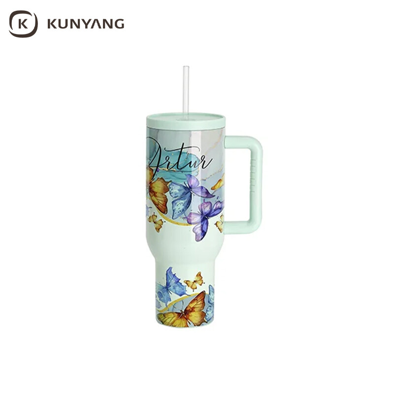 40oz/1200ml Stainless Steel Travel Tumbler with Soft Grip Handle & Straw