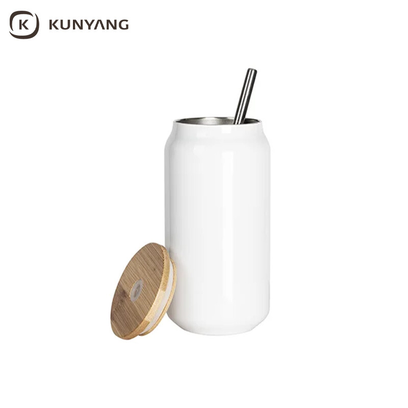 Sublimation Blanks 15oz/450ml Double Wall SS Can Mug with Bamboo Lid