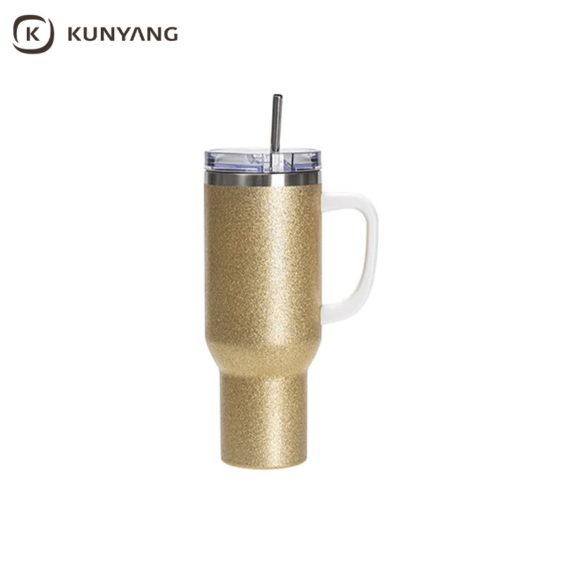 Sublimation Blanks 40oz/1200ml Stainless Steel Glitter Tumbler with Lid & Straw (Rose Gold)