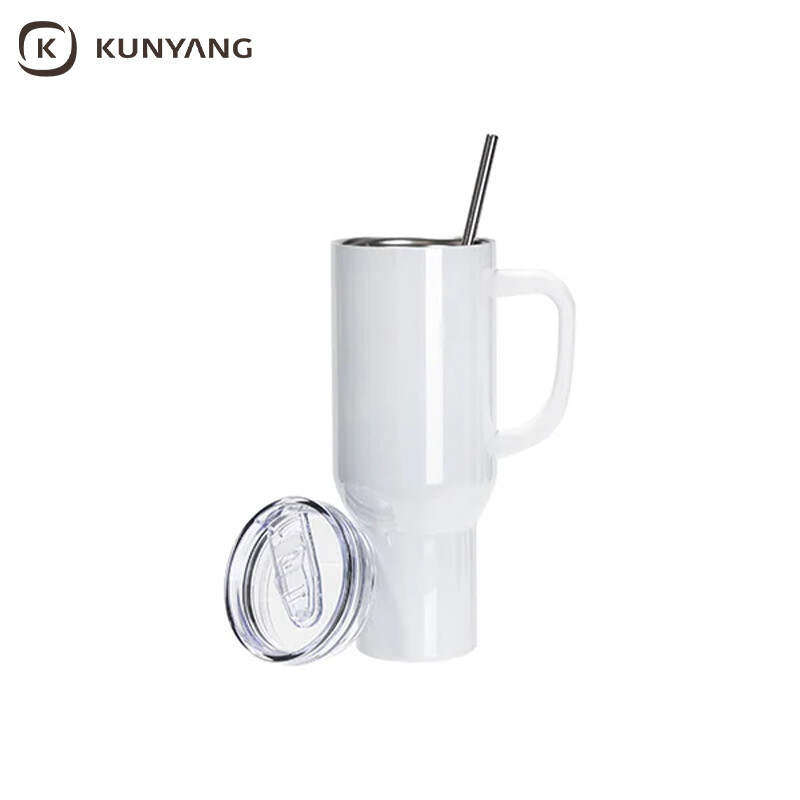 Sublimation Blanks 40oz/1200ml Stainless Steel Glitter Sparkling Tumbler with Lid & Straw (White)