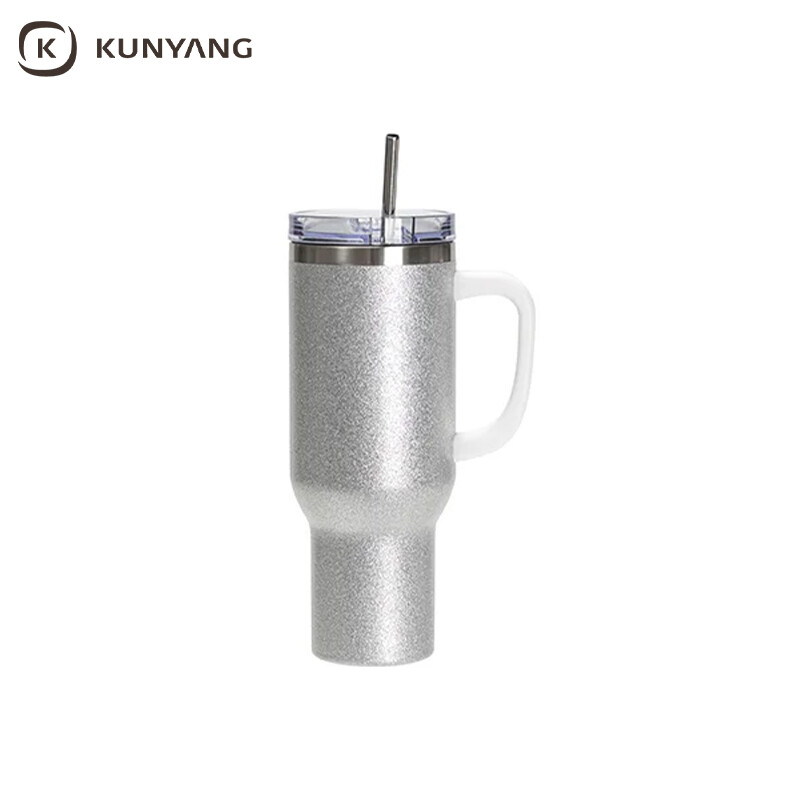 Sublimation Blanks 40oz/1200ml Stainless Steel Glitter Tumbler with Lid & Straw (Silver)