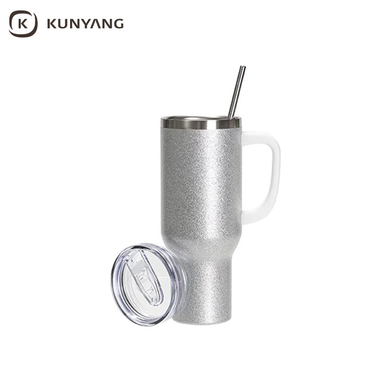 Sublimation Blanks 40oz/1200ml Stainless Steel Glitter Tumbler with Lid & Straw (Silver)