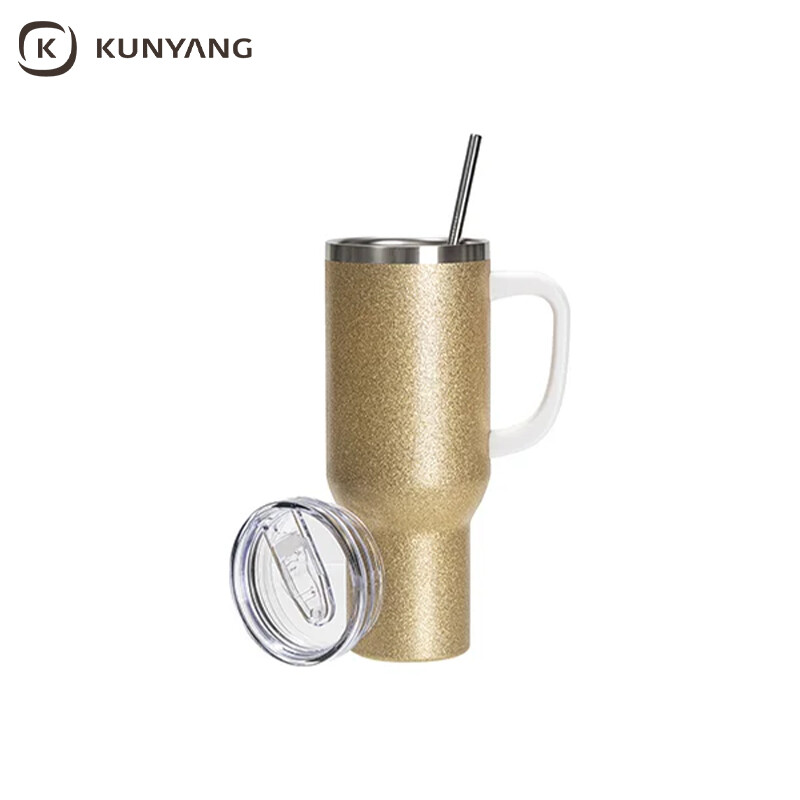 Sublimation Blanks 40oz/1200ml Stainless Steel Glitter Tumbler with Lid & Straw (Rose Gold)
